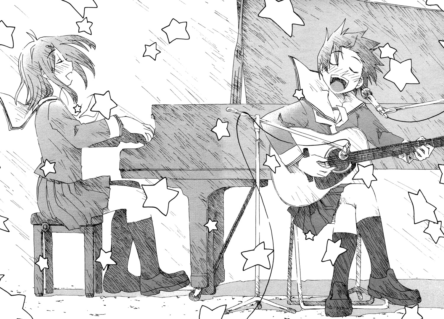 concerto, fukagawa_ino, guitar, hattori_mitsuru, monochrome, oosawa_hitomi, seifuku