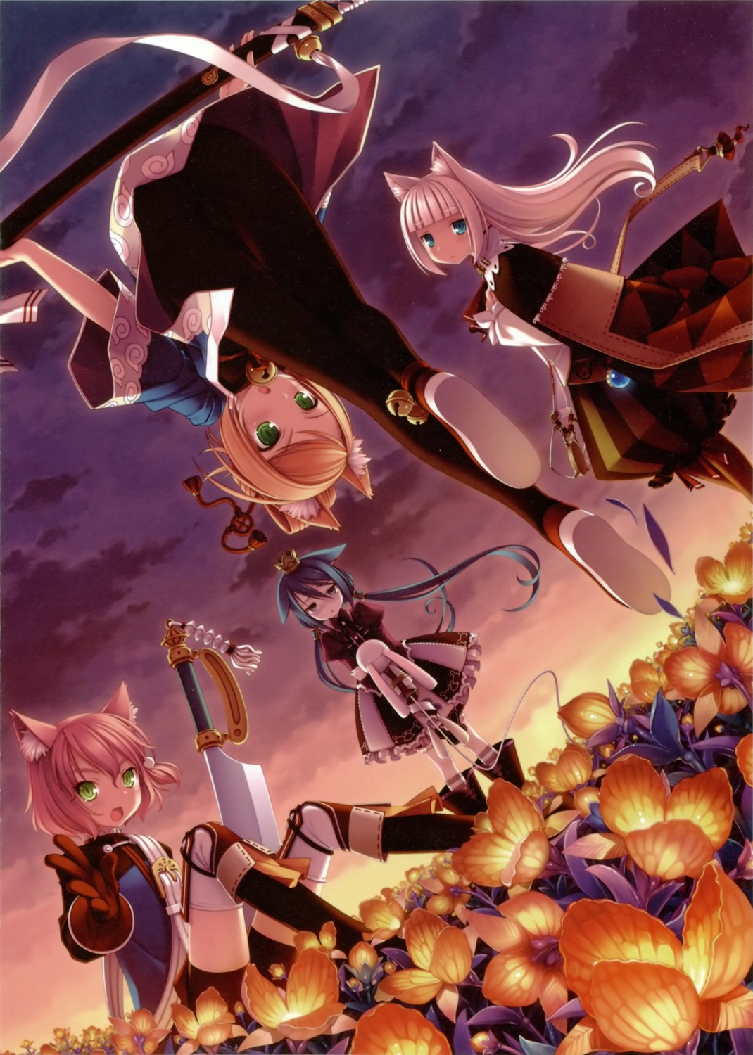 7th_dragon, animal_ears, fighter_(7th_dragon), mage_(7th_dragon), neko_works, nekomimi, pantyhose, princess_(7th_dragon), samurai_(7th_dragon), sayori