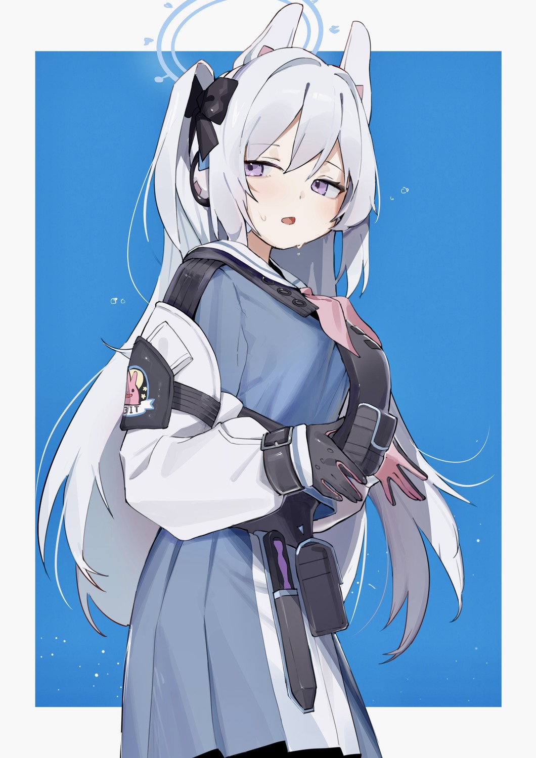 blue_archive, gaeguribanchan, halo, seifuku, tsukiyuki_miyako, weapon