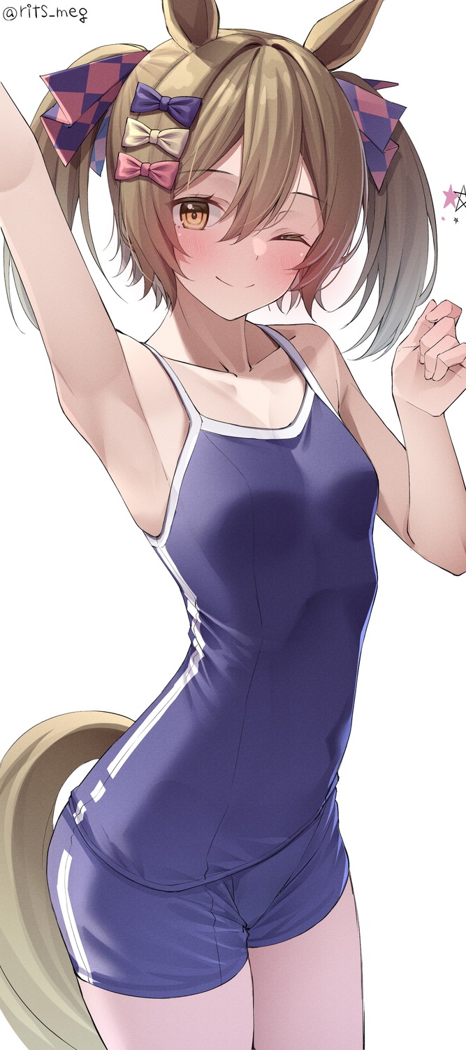 animal_ears, kawai_ritsu_(rits_meg), school_swimsuit, smart_falcon_(umamusume), swimsuits, tail, uma_musume_pretty_derby