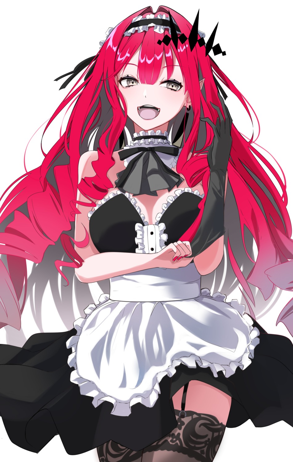 baobhan_sith_(fate), cleavage, fate/grand_order, maid, nigori_(keydoor), pointy_ears, stockings, thighhighs