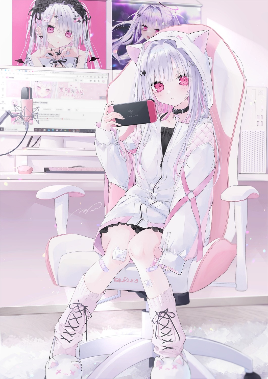 animal_ears, bandaid, dress, gothic_lolita, hoju_rura, lolita_fashion, nekomimi, si10ra