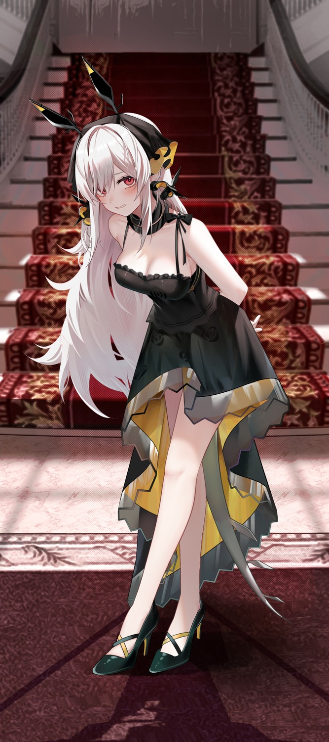 arknights, cleavage, dress, heels, ruzhai, tail, weedy_(arknights)