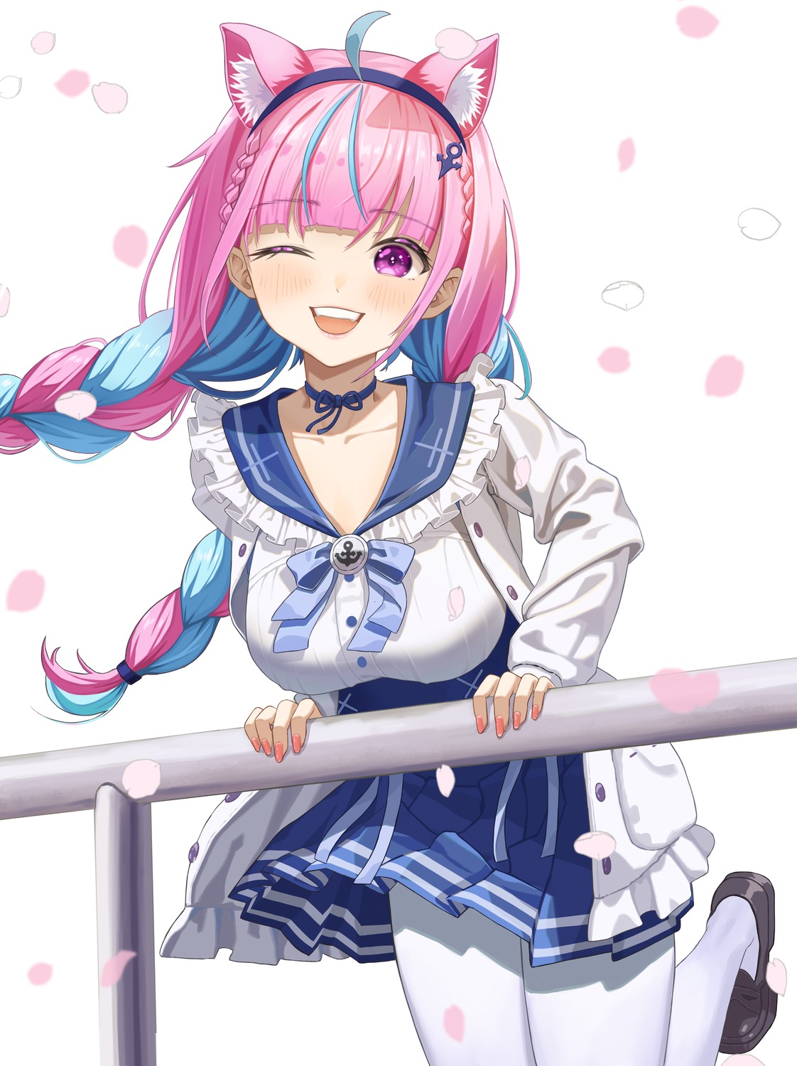 animal_ears, bangom_r, hololive, minato_aqua, nekomimi, pantyhose, seifuku