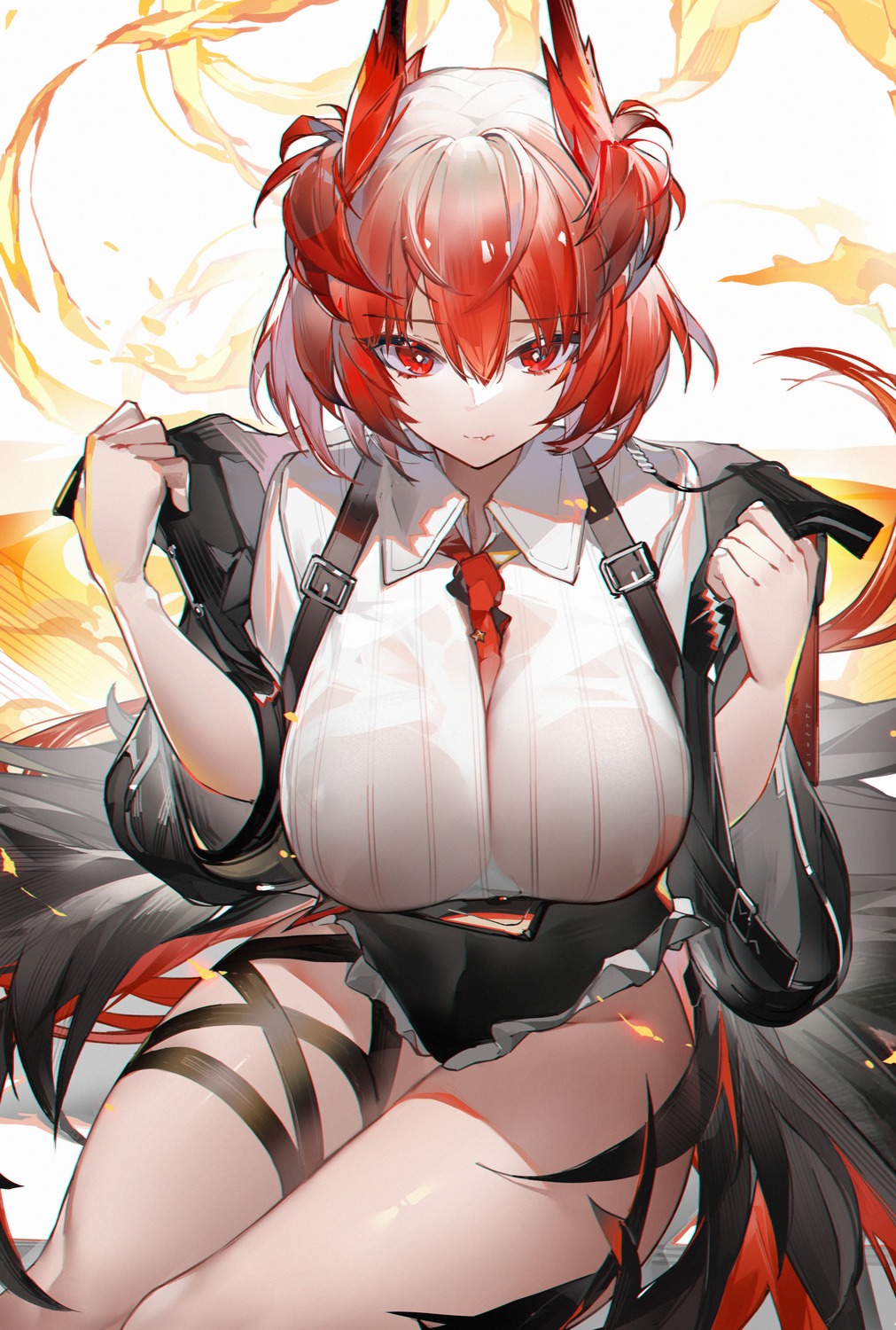 areola, arknights, fiammetta_(arknights), garter, no_bra, see_through, undressing, yushi_quetzalli
