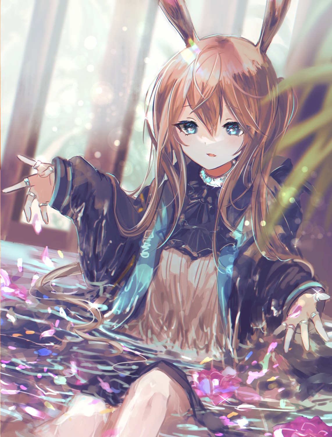 amiya_(arknights), animal_ears, arknights, bunny_ears, fa2_(etu831), wet, wet_clothes