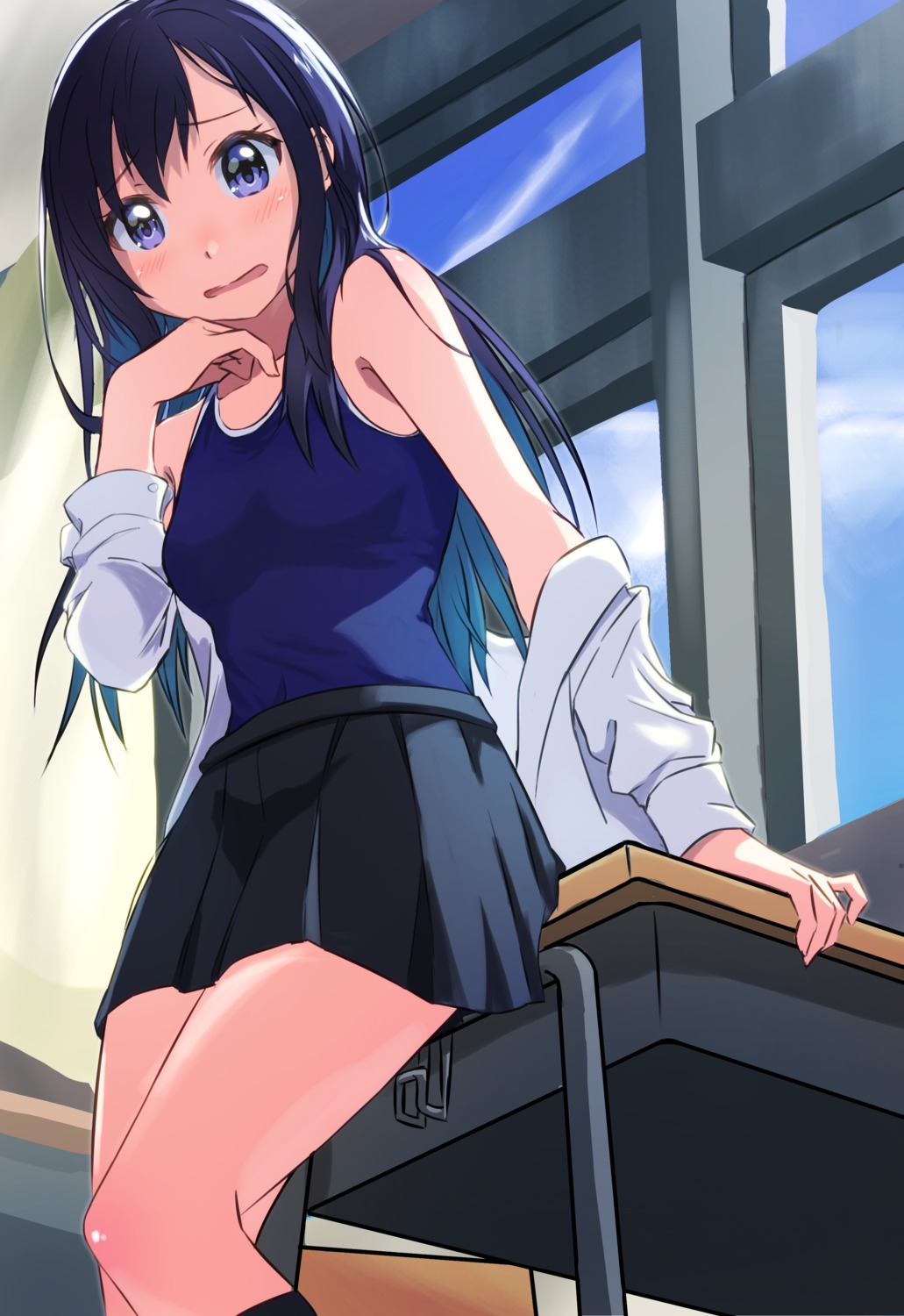 negimiso1989, open_shirt, school_swimsuit, seifuku, swimsuits