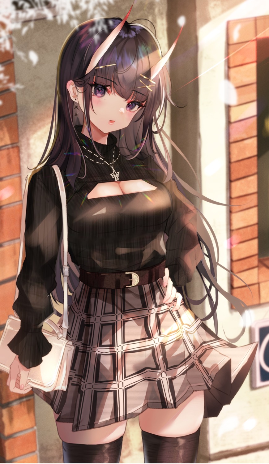 azur_lane, cleavage, horns, noshiro_(azur_lane), panipo, thighhighs