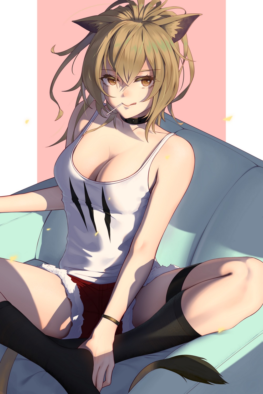 animal_ears, arknights, eureka7_(moe_rin), garter, no_bra, siege_(arknights), tail