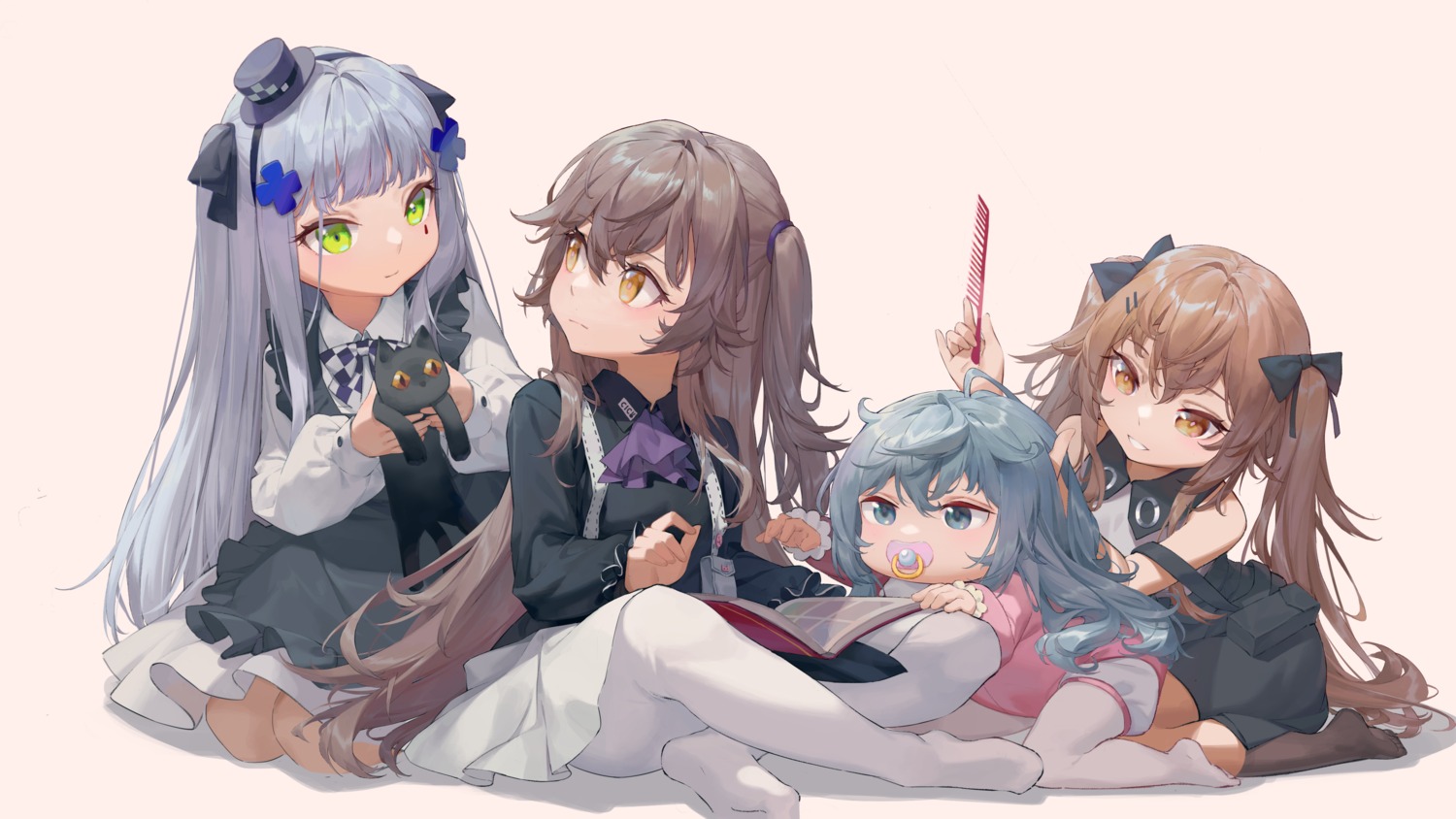 dress, g11_(girls_frontline), girls_frontline, gothic_lolita, hk416_(girls_frontline), lolita_fashion, neko, pantyhose