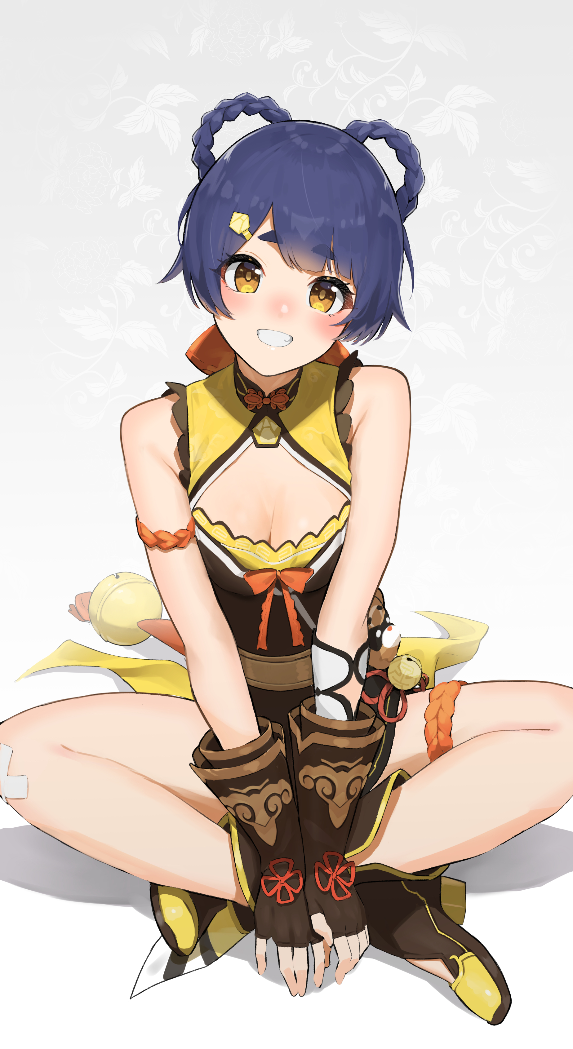 asian_clothes, bandaid, cleavage, garter, genshin_impact, takita_(takita3411), xiangling