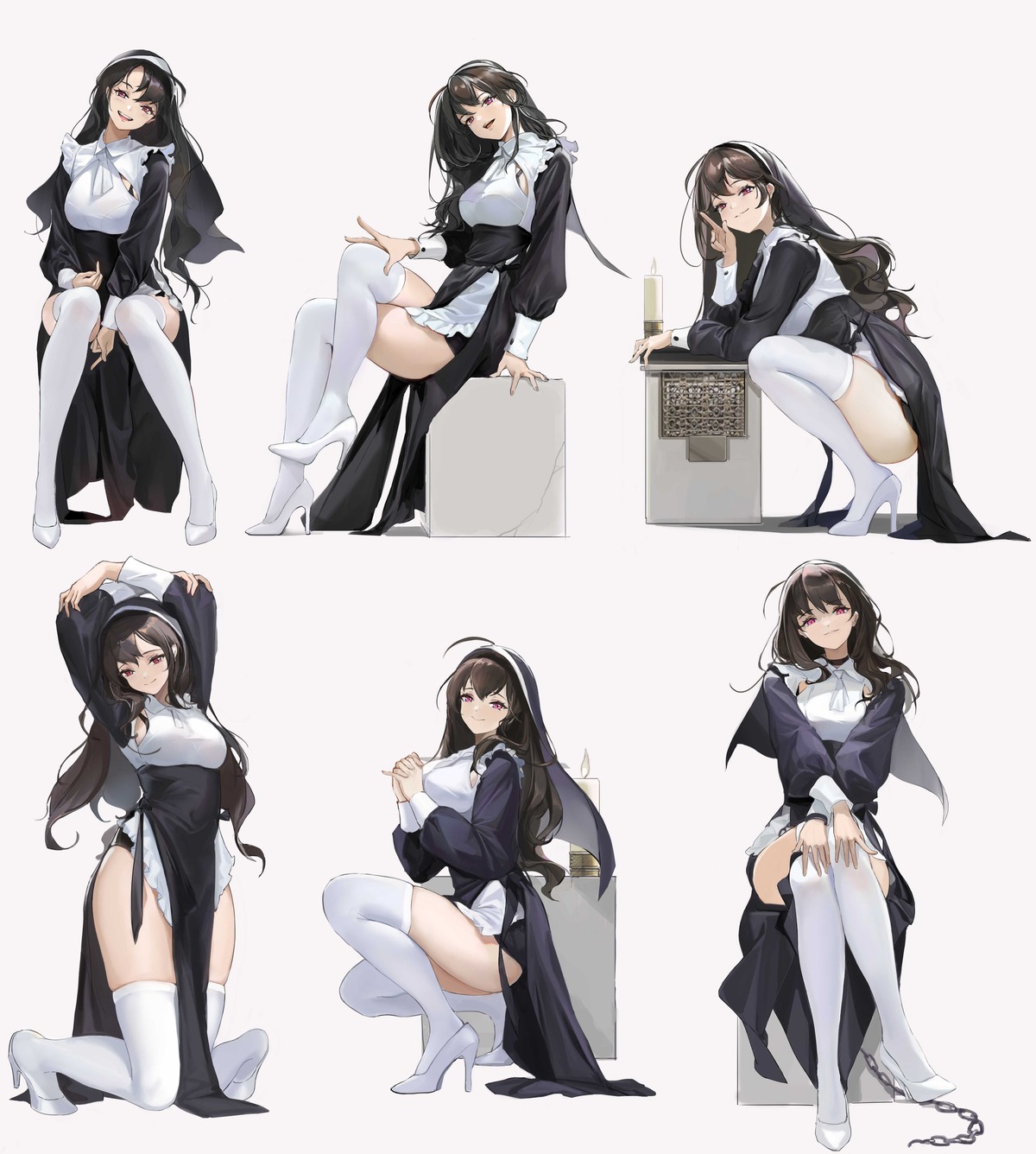 guernical, heels, nun, thighhighs