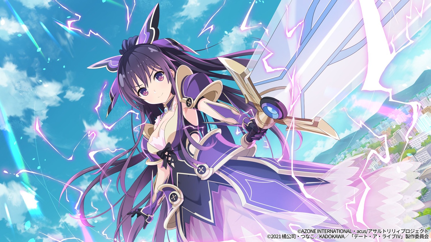 armor, date_a_live, hosoi_mieko, no_bra, sword, yatogami_tooka