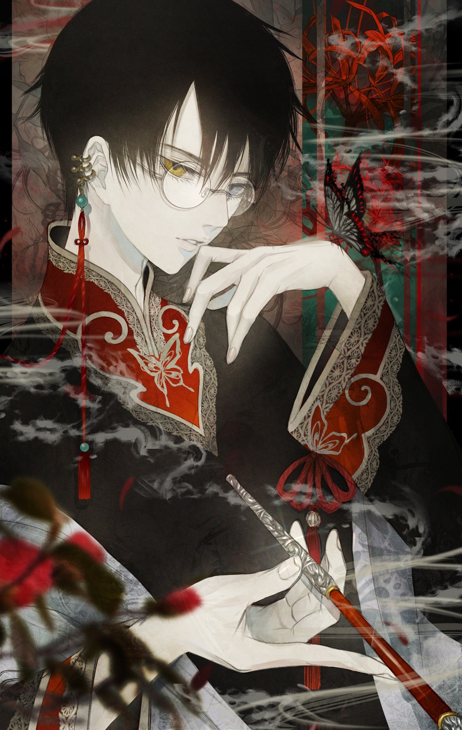 asian_clothes, heterochromia, male, satsuki_kei, watanuki_kimihiro, xxxholic