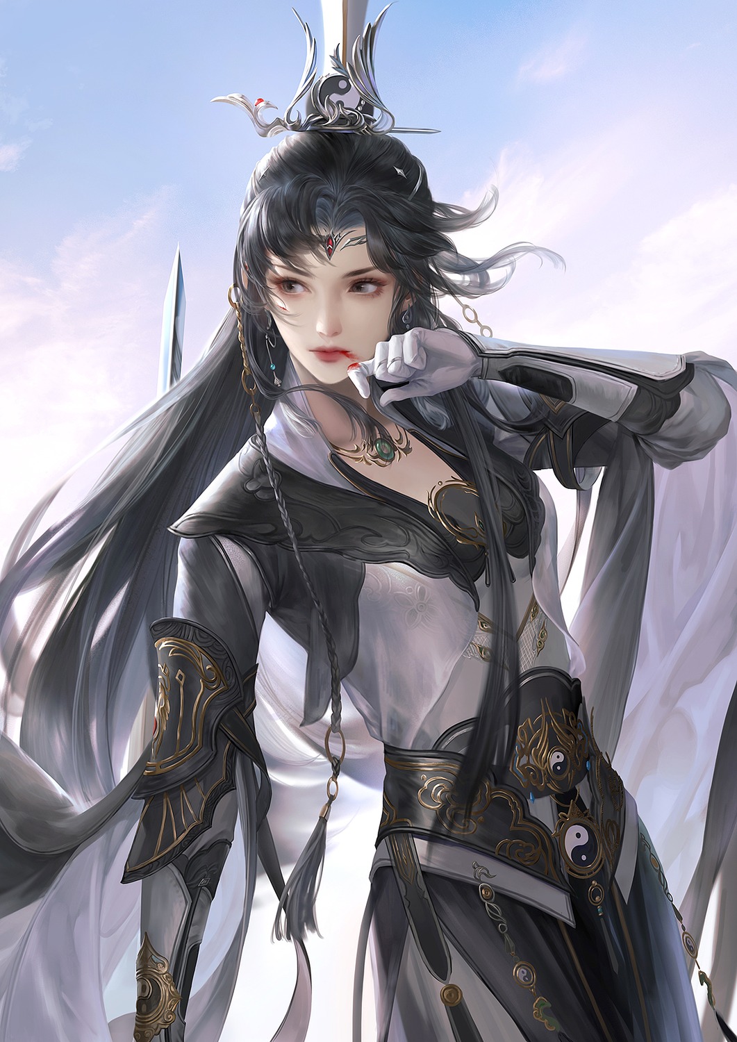 armor, asian_clothes, blood, chun_yang_(jx_online_3), fan_xiu, jx_online_3, sword