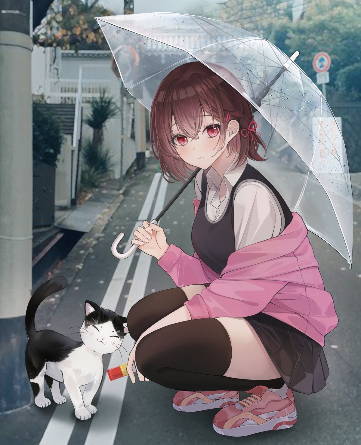 lebring, neko, photo, seifuku, sweater, thighhighs, umbrella