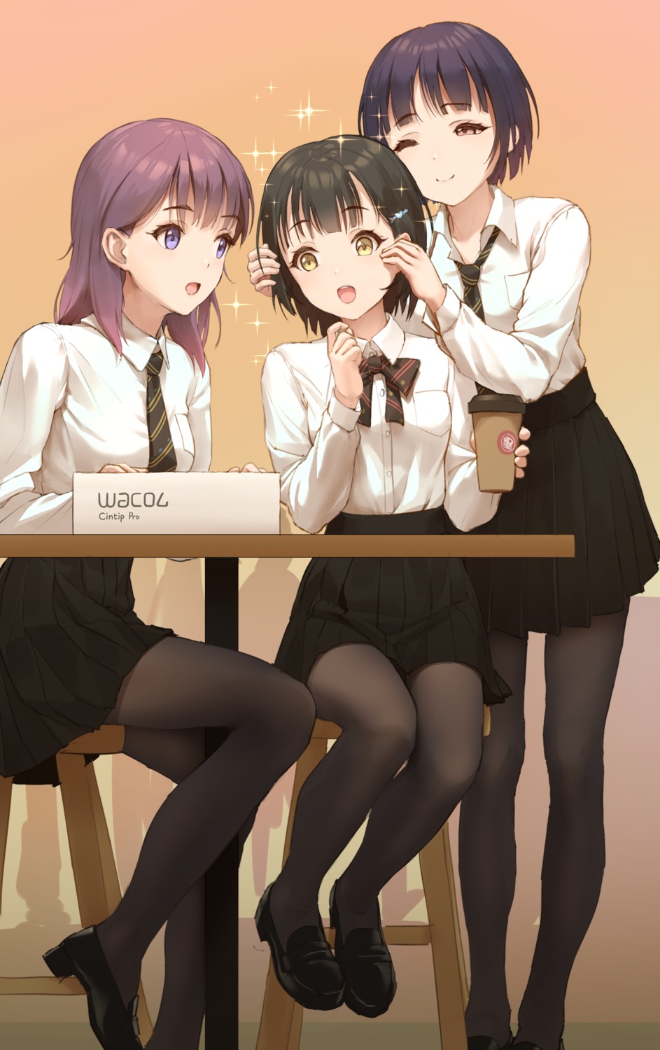 hina_koori, kamikawa_sumire, pantyhose, seifuku, takagaki_fuuka, tokinohimitsu