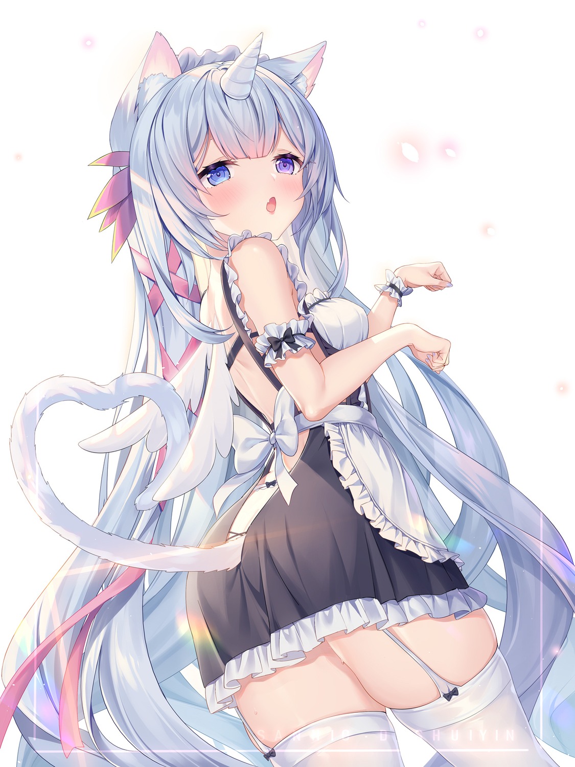 animal_ears, garter_belt, heterochromia, horns, kugimiya_ninico, maid, nekomimi, ninico_channel, sannio, tail, wings