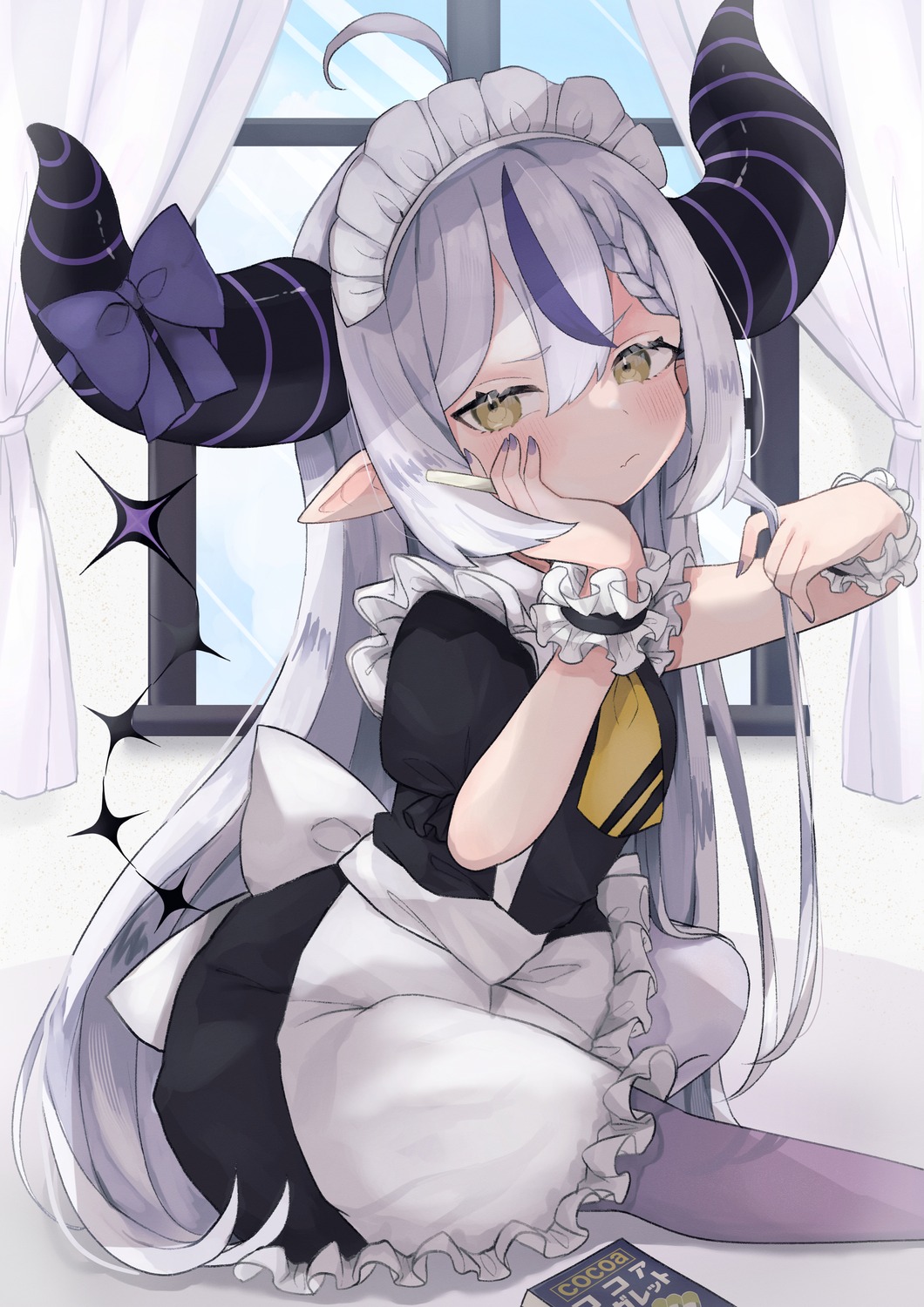 hololive, horns, la+_darknesss, maid, mutsumi326, pantyhose, pointy_ears, tail