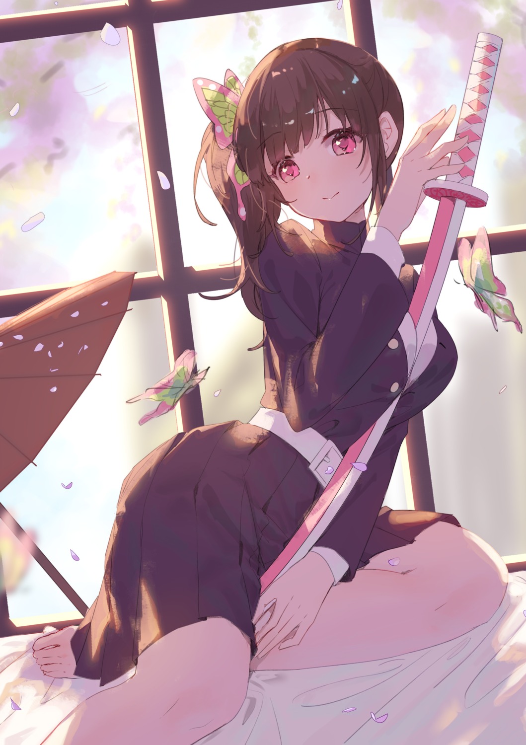 kimetsu_no_yaiba, mo_(pixiv9929995), sword, tsuyuri_kanao, umbrella, uniform