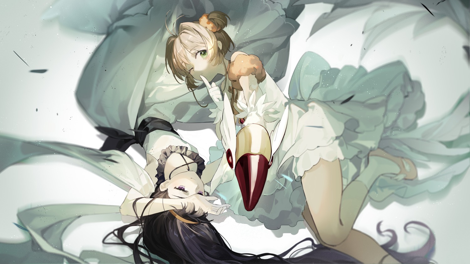 card_captor_sakura, daidouji_tomoyo, dress, kinomoto_sakura, kotoha, weapon