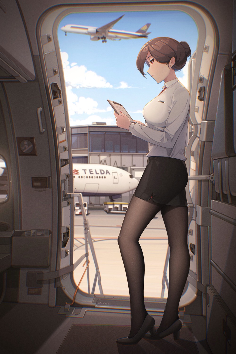 heels, pantyhose, senjouhara_nira, uniform