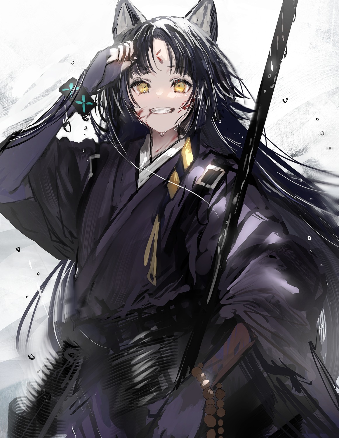 animal_ears, arknights, blood, gawako, japanese_clothes, saga_(arknights)