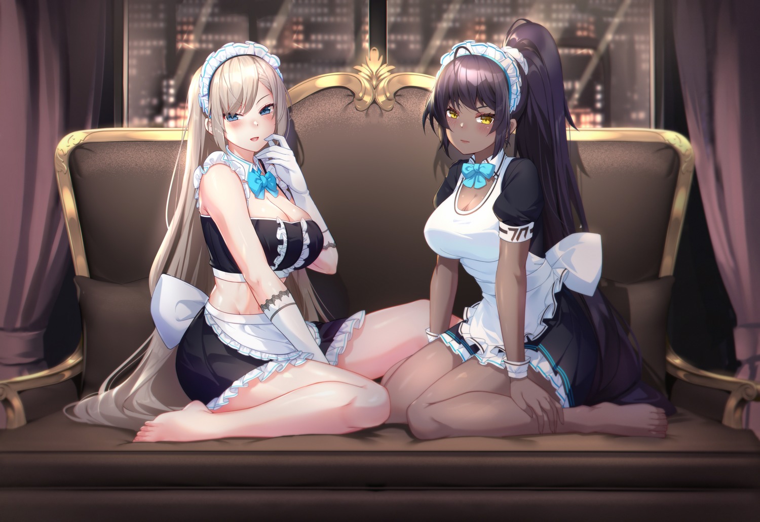 blue_archive, cleavage, ichinose_asuna, kakudate_karin, maid, muji_(majunduo)