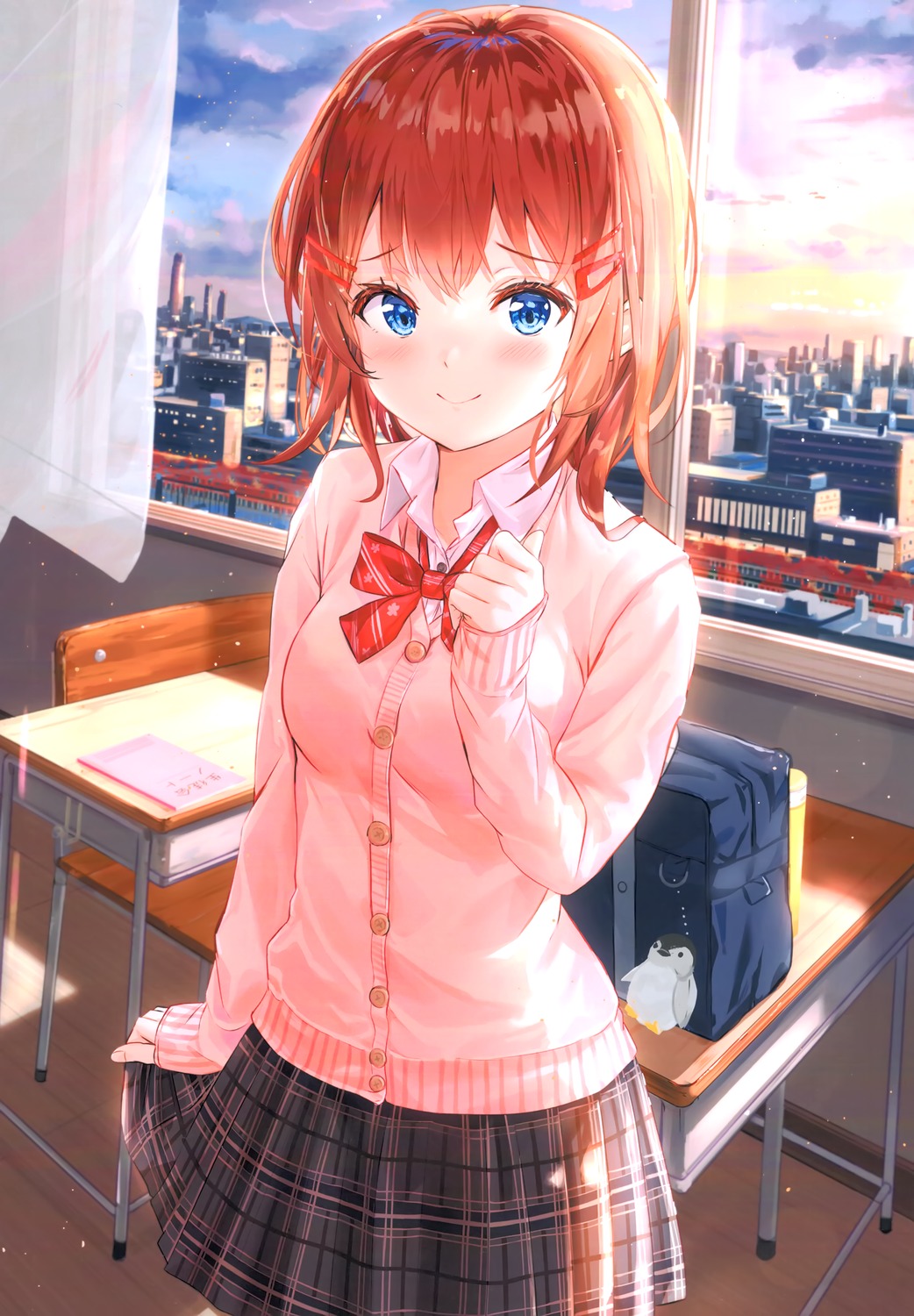 kankitsu_shoujo, nakyo, penguin, seifuku, skirt_lift, sweater