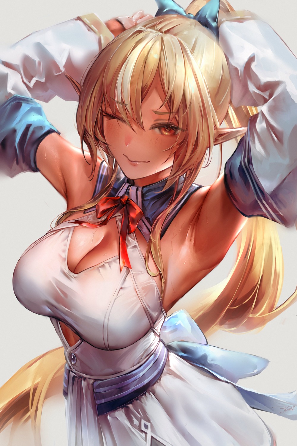cleavage, elf, hololive, hyde_(tabakko), pointy_ears, see_through, shiranui_flare, wet