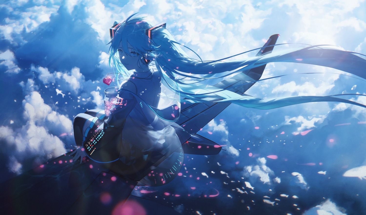 hatsune_miku, headphones, konya_karasue, tattoo, thighhighs, vocaloid