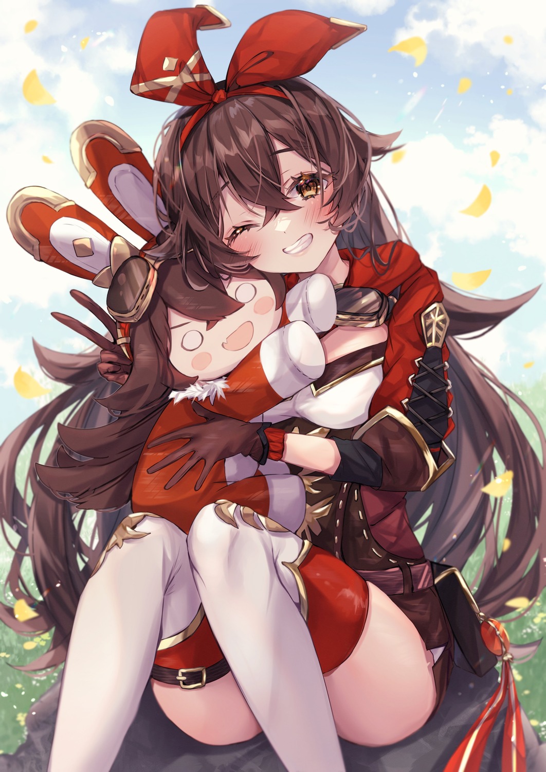 amber_(genshin_impact), chibi, garter, genshin_impact, sorashima, thighhighs