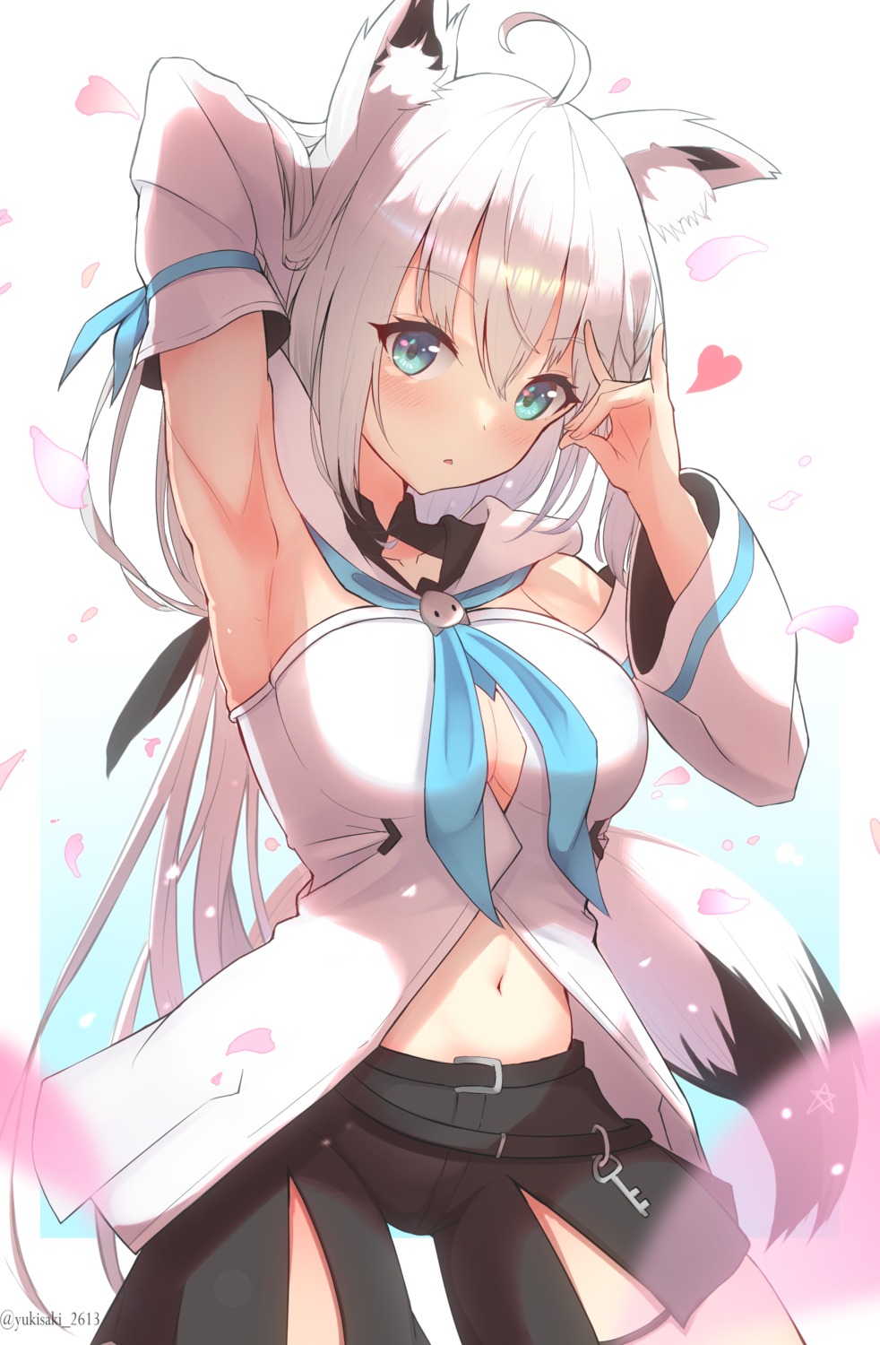animal_ears, cleavage, garter, hololive, hololive_gamers, kitsune, no_bra, shirakami_fubuki