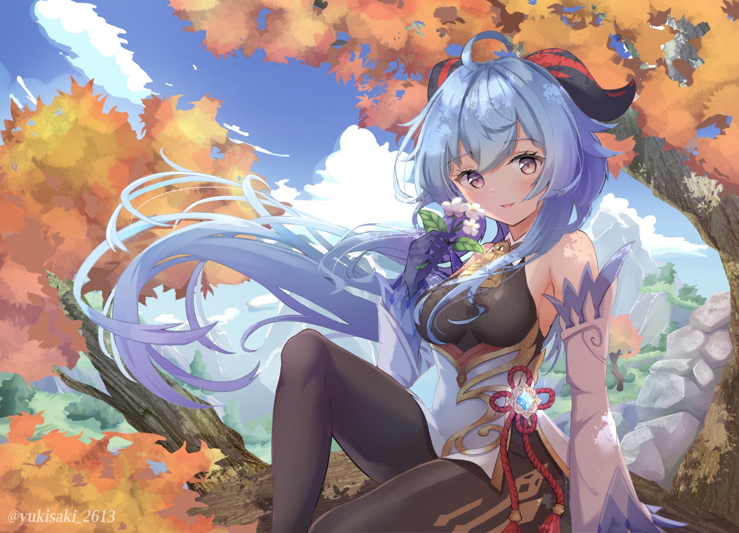 asian_clothes, bodysuit, ganyu, genshin_impact, horns, yukisaki_mizuchi