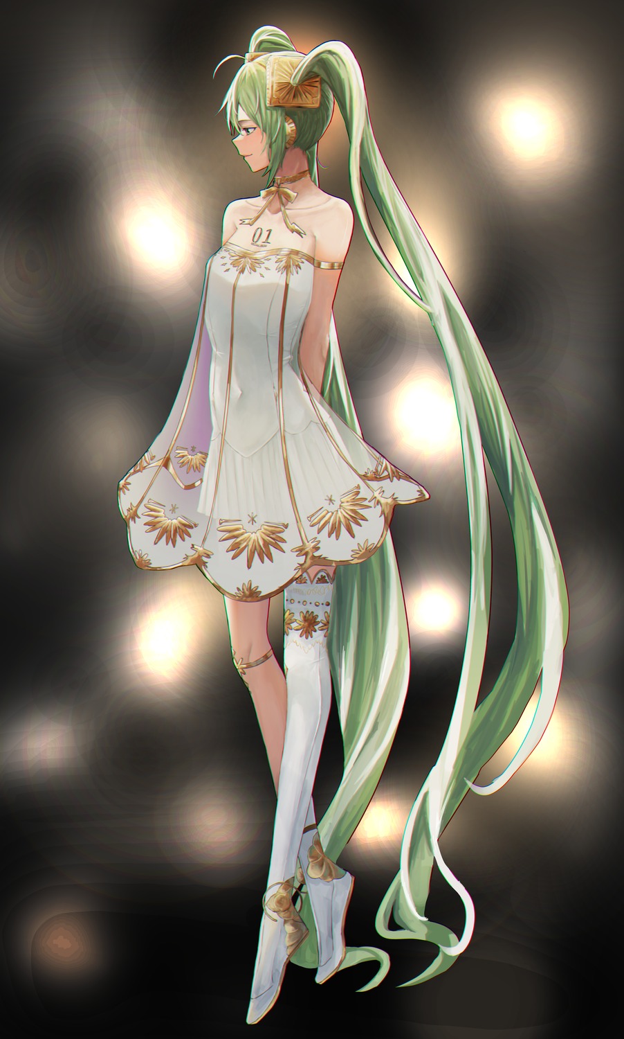 dress, garter, gramophone_miku, hatsune_miku, hatsune_miku_symphony, headphones, kase_22, see_through
