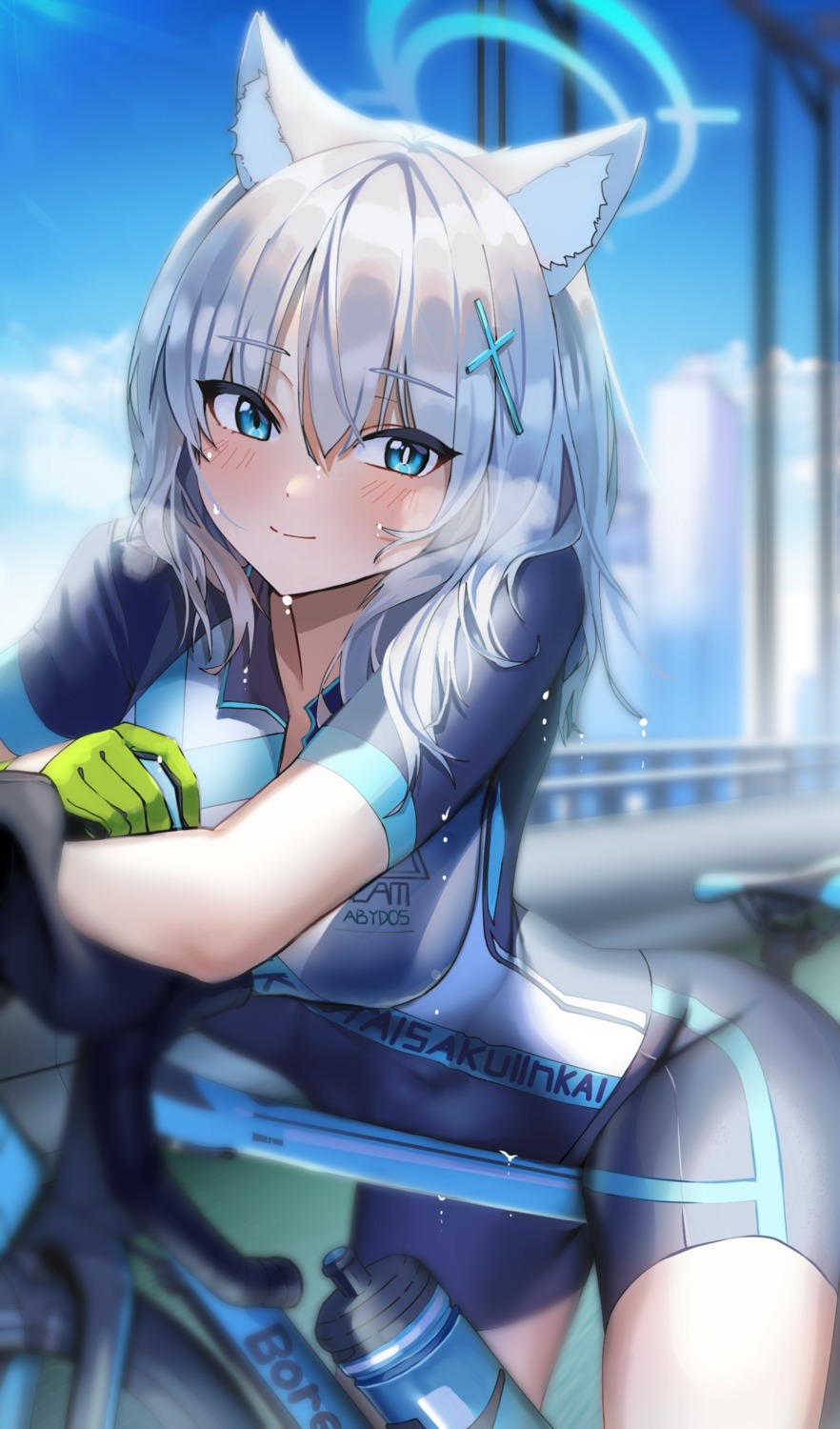 animal_ears, blue_archive, bodysuit, halo, nekomimi, sunaookami_shiroko, yerim