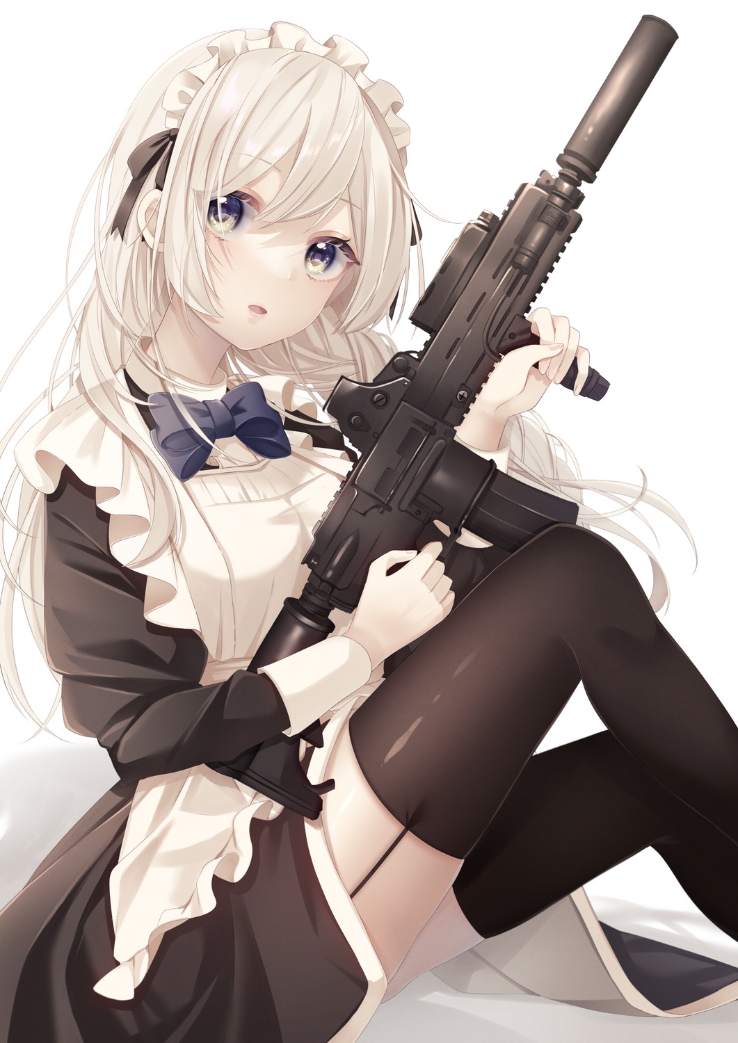 gun, maid, mochimori_kusunoki, stockings, thighhighs