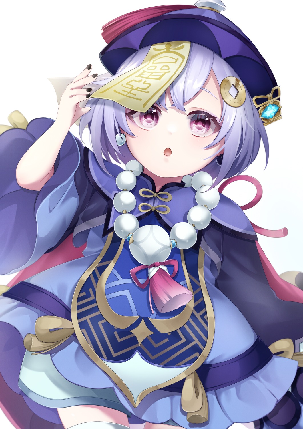 asian_clothes, genshin_impact, mochimori_kusunoki, qiqi, thighhighs