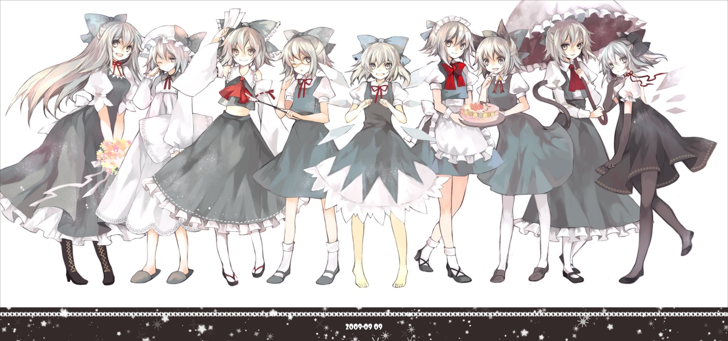 animal_ears, cirno, cosplay, dress, hina, maid, megane, nekomimi