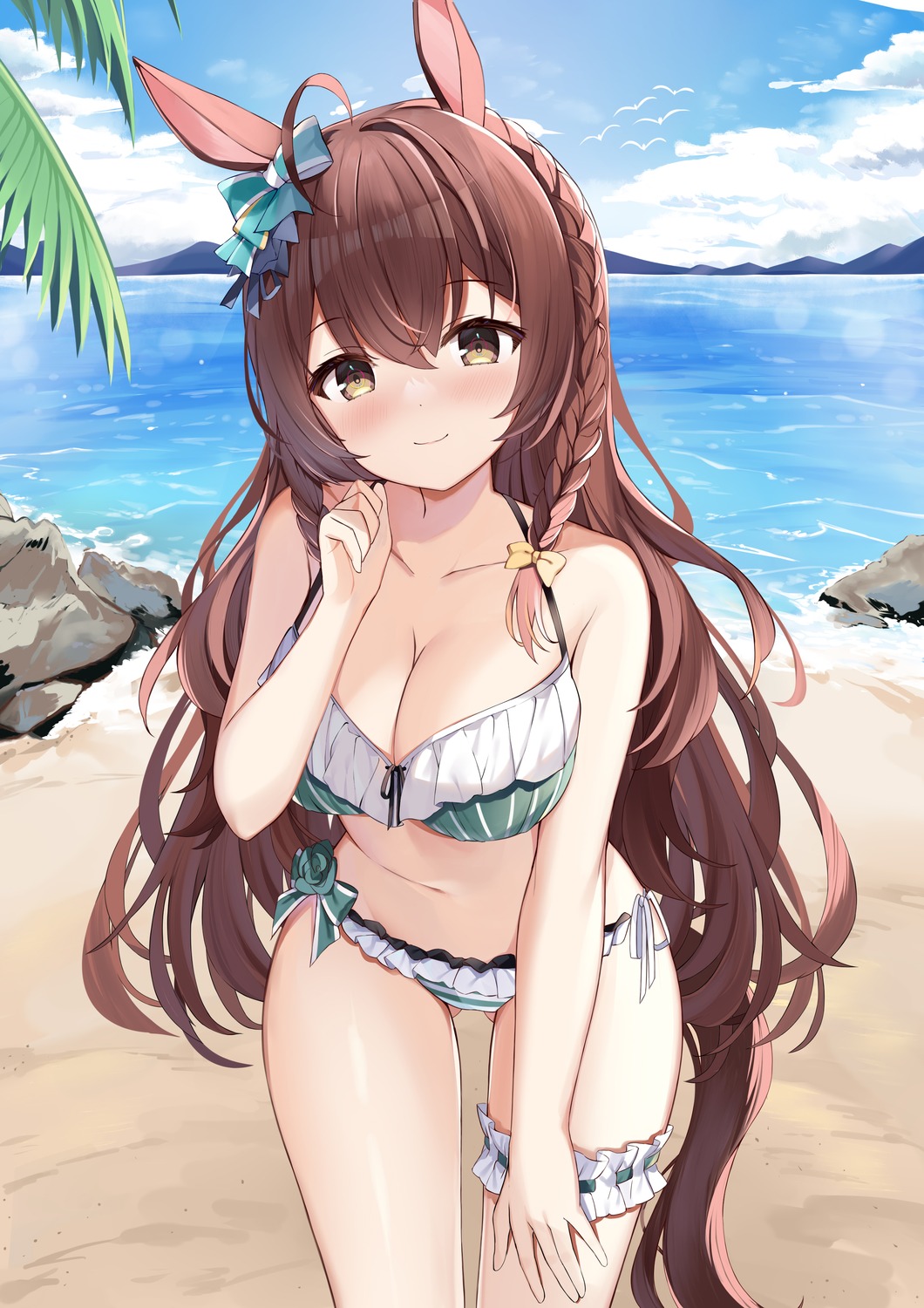 animal_ears, bikini, cleavage, fuyuki030, garter, mejiro_bright_(umamusume), swimsuits, tail