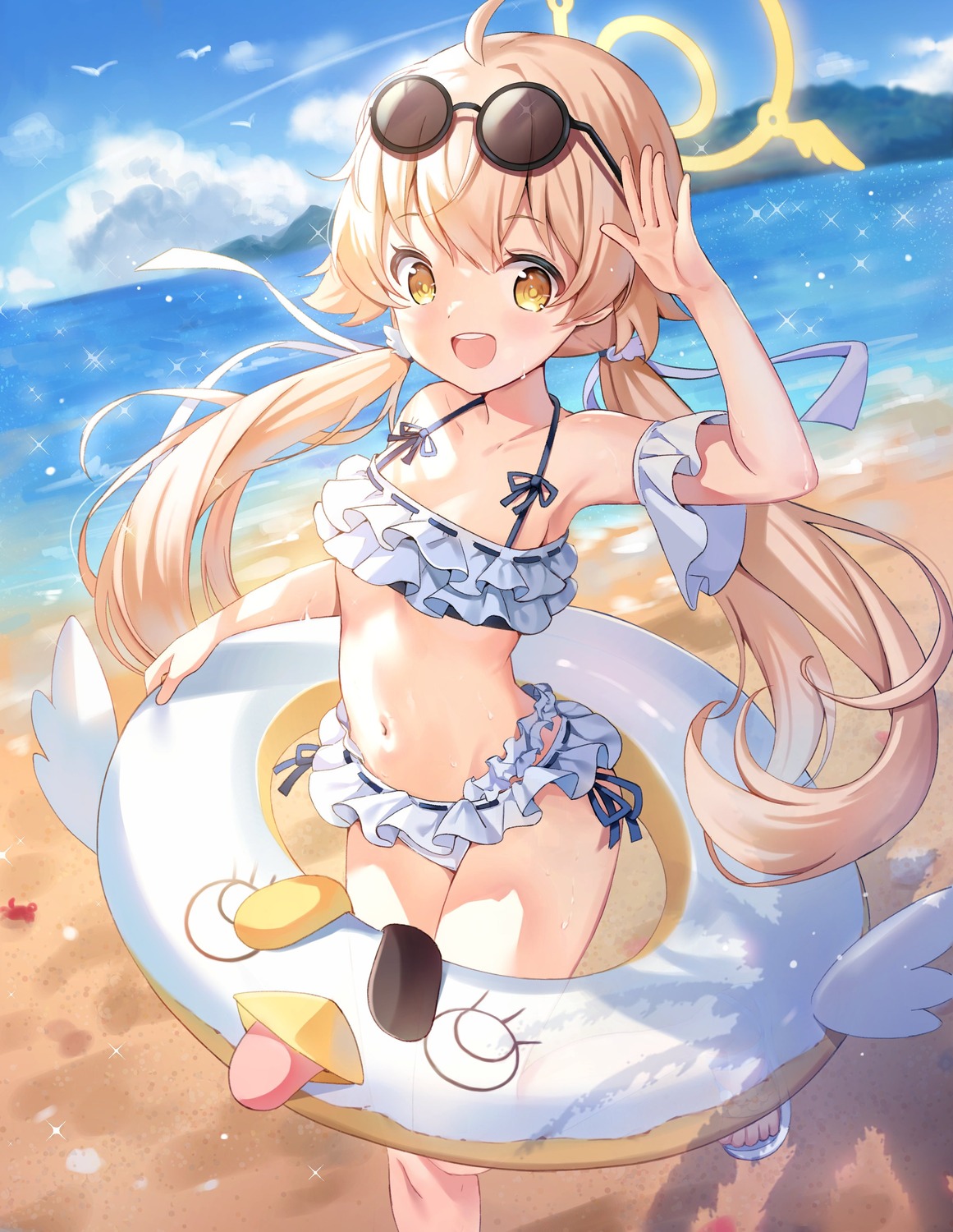 ajitani_hifumi, bikini, blue_archive, halo, hanen_(borry), megane, swimsuits