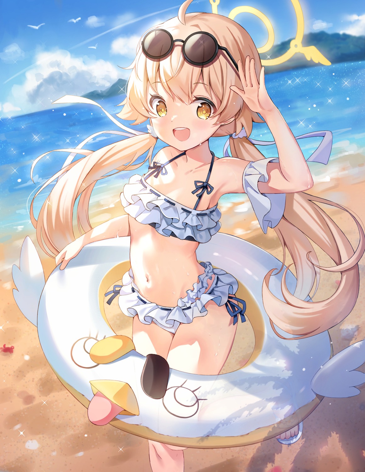 ajitani_hifumi, bikini, blue_archive, halo, hanen_(borry), megane, swimsuits