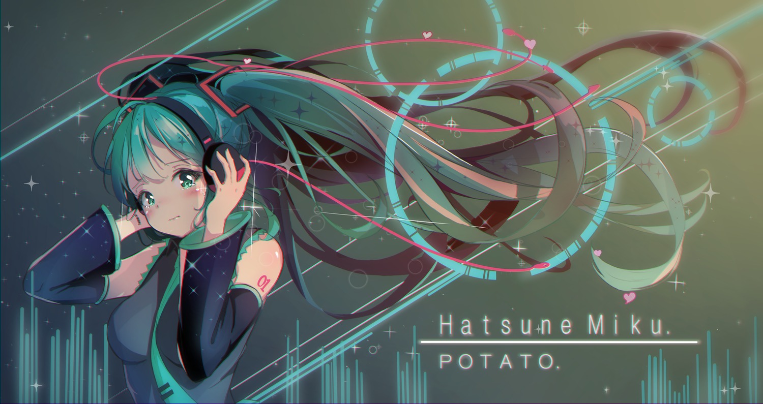 hatsune_miku, headphones, potato_(user_vmjc8744), tattoo, vocaloid