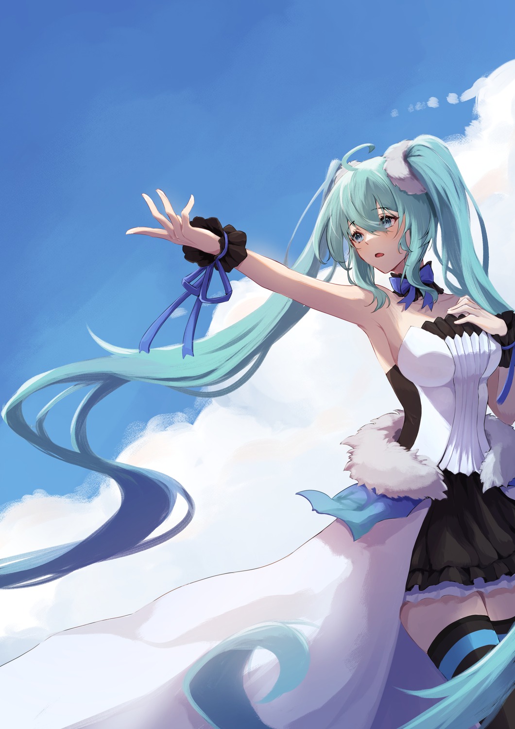 7th_dragon, 7th_dragon_2020, hatsune_miku, ningjuice, thighhighs, vocaloid