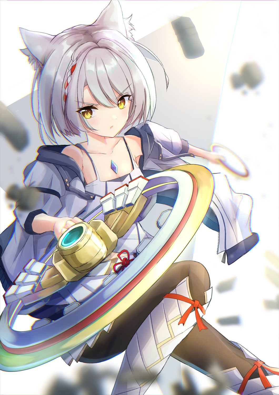 animal_ears, karuushi, mio_(xenoblade_3), nekomimi, pantyhose, weapon, xenoblade_(series), xenoblade_3