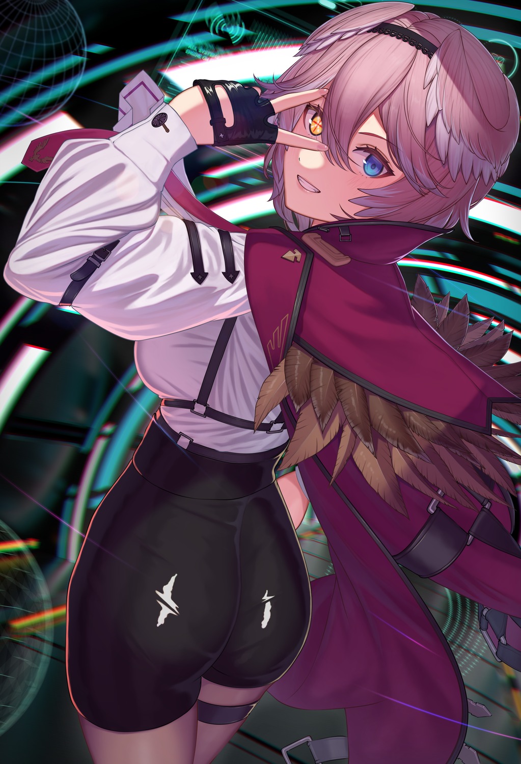 ass, garter, heterochromia, hololive, pantyhose, takane_lui, uniform, wings