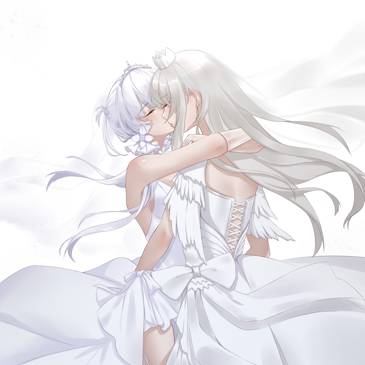 azur_lane, dress, enterprise_(azur_lane), illustrious_(azur_lane), wedding_dress, xiaoli_(1507), yuri