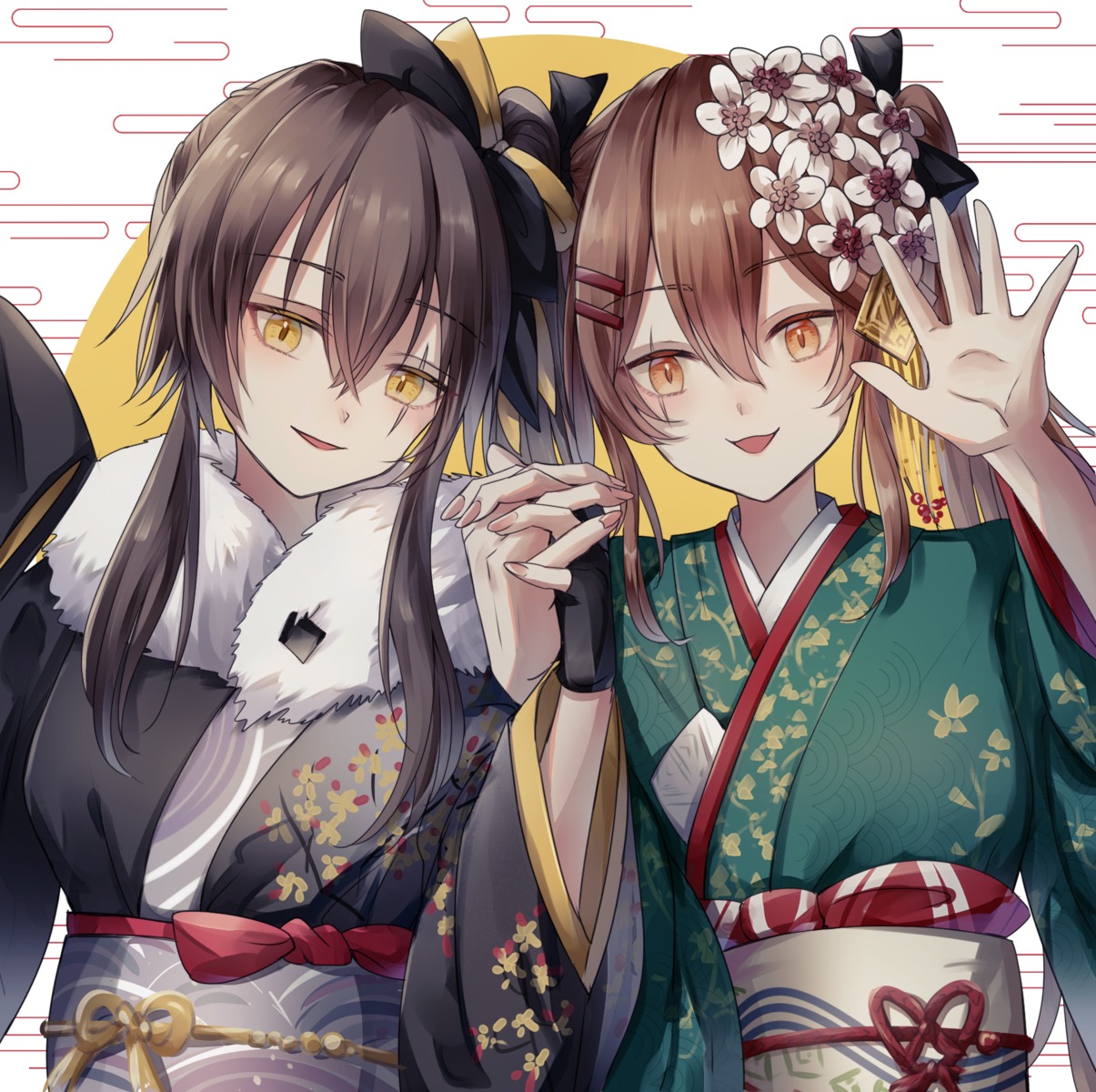 girls_frontline, kimono, kogarashi_kon, ump45_(girls_frontline), ump9_(girls_frontline)