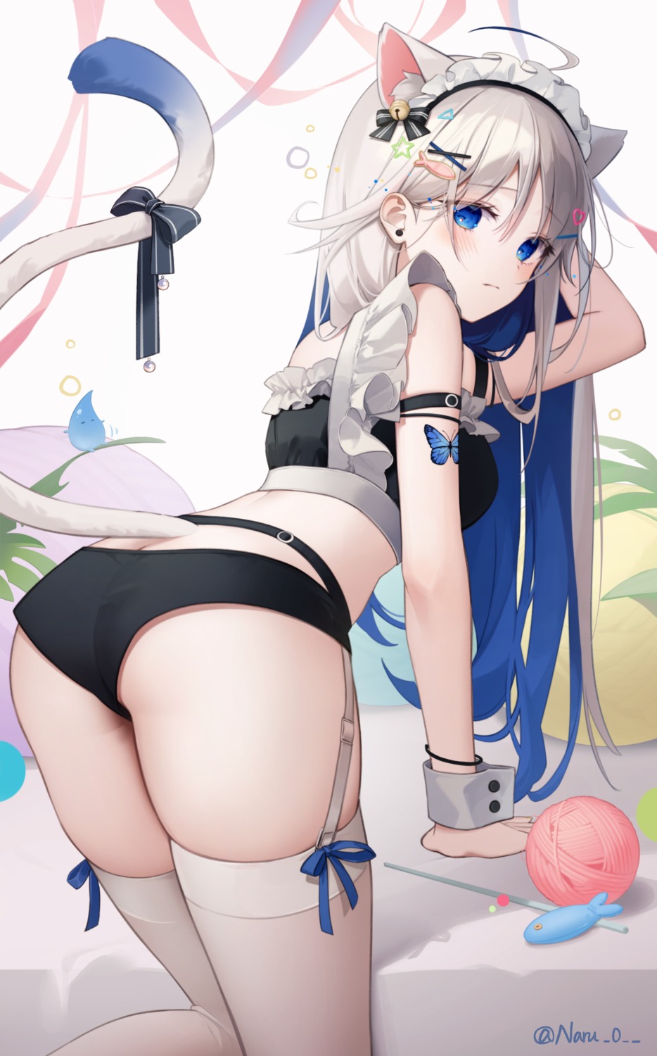 animal_ears, ass, maid, naru_0, nekomimi, stockings, tail, thighhighs