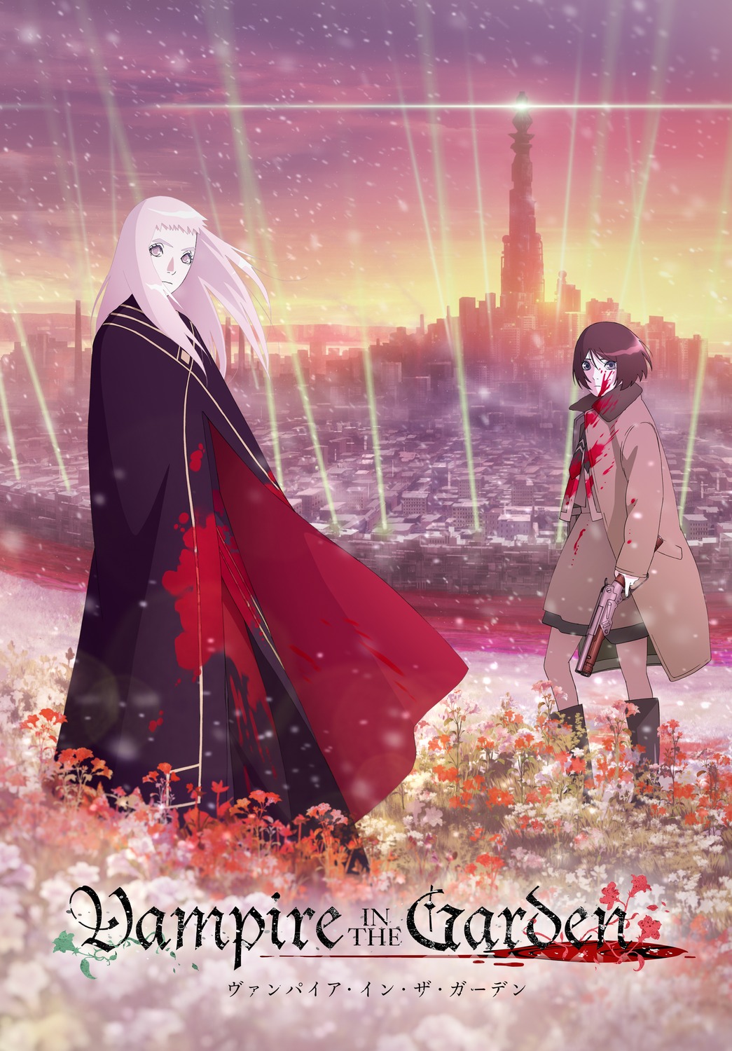blood, fiine_(vampire_in_the_garden), gun, momo_(vampire_in_the_garden), seifuku, tagme, vampire_in_the_garden